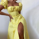 New Women's French Floral Dress Lady Open Fork Big Swing Hanging Dress Dress