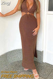 Sexy Cut Out Maxi Dress Sleeveless Hollow Out Bodycon Dresses Halter Neck Backless Slim Fit Night Party Beach