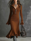 Fashion Elegant Temperament Zippered Horn Sleeve Knitted Fishtail