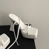 Table Coarse Heel High Heels Women 2025 New Word With Exposed Toe Small Man Height Silver