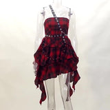 Dark Dress Spring New Sweet Cool Plaid Spicy Girl Irregular Breast