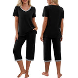 Summer And Autumn Thin Round Collar Women's Home Clothing Short Sleeve Cropants Split Pajamas