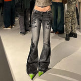 High Street Plant-Print Wash Jeans 2025 Autumn To Make Old Low-Rise Micro-Tipped Trousers