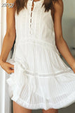 Beach Dress Women Boho Mini Dress Female Fashion Round Neck Sleeveless Big Hem Dress Ladies Elegant Lace Dress