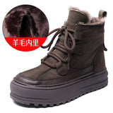Layer Of Cow Skin Retro Thick-Bottomed Martin Boots Women Autumn And Winter New Leisurely Increase Short Boots To Keep Warm Wool Cotton