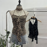 Shooting Lotus Side Hanging Neck Leopard Sling Female Summer Hot Waist With Small Vest Short Top