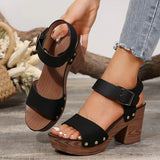 Word With High-Heeled Toe Sandals Female Fish Mouth Belt Buckle Rivet Waterproof Table Beach Cool