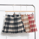 Real Shooting Lattice Folded Skirt Woman 2023 Winter Dress Hair To Prevent Light Half-Dress Skirt High Waist Thin Word Short Skirt