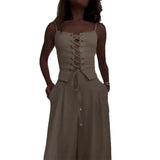 Zingj New 2024 Summer Pure Desire Sexy Hollow-Out Strap Jacket Casual Wide-Leg Pants Suit-Outfit