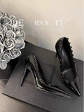 Black High Heels Women 2025 New Sharp Head Light-Healed French Temperament Professional Patent Leather Single