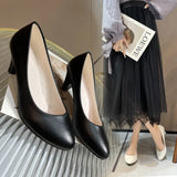 Single-Shoe Women 2025 New Pointed Light-Mouthed Four-Season Single-Shoe Fashion Coarse Heel High-Heeled Women's Shoes Large-Size Work