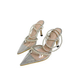 New Fairy Style Transparent Pearl Sandals Pointed Bow Rhinestone