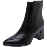 Boots 2025 Autumn And Winter New Korean Fashion Sharp Head Thick Side Zipper Short Fashion Pure Black Women's