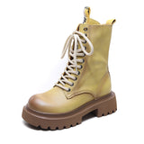 Leather Martin Boots High-Rise Kraft Mid-Sleeve Long Boots Autumn And Winter New Two Cotton Waterproof Table With Knight