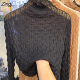 Women Turtleneck Long Sleeve Lace Pullover Basic Elegant Fashion Bright Line Decoration All-match Office Female Retro