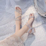 Zingj Heel Sandals Female Fairy Wind 2023 Summer New Small Fresh Temperament With Water Diamond With Skirt