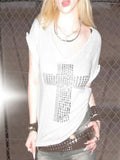 Sub-Series Cross Scald Copper Slanted Shoulder Loose Casual T-Shirt Hottie Street Sexy V-Neck On The