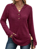 And Autumn 2025 New TK Solid Color V-Neck Button Loose Hooded Knitted