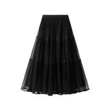 Sides Wearing Bright Silk Mesh Dress Dress Dress New Hundred Folded Skirt Half-Dress Dress High Waist Hanging Pendant Dress