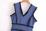Women's New V-Neck Splicing Tuxedo Su Hundred Fold Dress