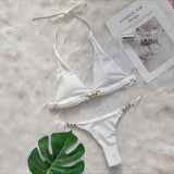 Zingj 2024 New Crystal Diamond Bikini Sexy Stripe Strap Split Swimsuit Vacation Women's