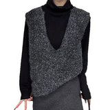 Retro Striped Big V-Neck Knitted Vest Vest Sweater Woman In Autumn 2025 Overlay