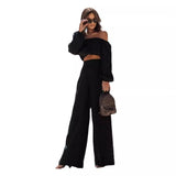 New Short-Sleeved Shoulder Straight Trouser Set Solid Color Commuting Two