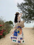 Zingj Print One Word Shoulder Sleeveless Beach Dress Beach Holiday Show Thin Strapless Sling Dress Female