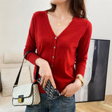 Zingj New Spring And Fall Thin Knit Women's Cardigan Long Sleeve V Neck Short Sweater Small Shawl Coat Jacket-Outfit