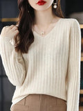 Women Sweater Long Sleeve Top Knitted Pullover V-Neck Fashion Sweater Woman Winter 2023 Basic Female Clothing Soild OL