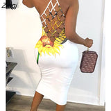 Women Butterfly Sunflower Print Fishnet Backless Bodycon Dress Ninimour Sleeveless Mini Bodycon Sexy Robes Womens