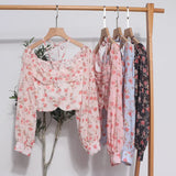 Sexy One-Word Shoulder Hanging Neck Chopped Spicy Shirt Female Design Sense Small Short To Take Long Sleeves Hottie Top