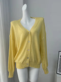 New Soft Horse Hair V-Neck Hollow Open Shirt Femininity Lazy Wind Buckle Lantern Sleeve Sweater