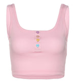 2024 Summer Solid Color Ribs Sling Vest Women Wear Tide Ins Street Short Color Button Repair
