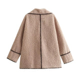 Women's ZA Autumn And Winter New Big Collar Line Decorated With Loose Casual Lamb Wool