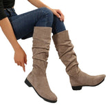 Pile Velvet Brae Western Boots Women High-Clinity Cylindrical Head Solid Color Coarse And Flat Bottom Fashion
