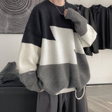 Style Men's Sweater Color Block Patchwork O-Neck Pullovers Loose Oversized Mens Sweater Harajuku Retro Men's