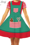 Print Women Christmas Dress Short Sleeve High Waist Big Swing Vintage Xmas Party Sundress Casual Robe