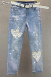Women Bling Bing 2023 Spring Slim Hot Drill Pencil Pants Sequins Ladies Streetwear Denim Trousers