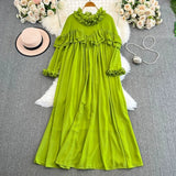 Break Orange Taut French Lotus Leaf Dress High-End Exquisite Age-Dexing Elegant Long Dress Women Autumn