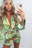 2pcs Beach Styles Satin Sets Women Fashion Scenery Pattern Button-down Shirts and Shorts 2023 New Summer Casual