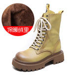 Leather Martin Boots High-Rise Kraft Mid-Sleeve Long Boots Autumn And Winter New Two Cotton Waterproof Table With Knight