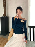 Xixi 2025 Spring New Ins Temperament Shoulder Wool Bottom Shirt Long-Sleeved Knitwear Women's Top