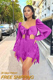 Women's Solid Color Casual Two Piece Set Sexy Deep V-Neck Long Sleeve Bandage Crop Top + Bodycon Shorts Party