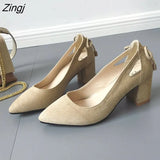 Quality Women Pumps Pure Color Square High Heels 6CM Fashion Black Leather Shallow Wedding Shoes Woman Large Size