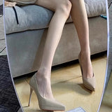 High-Heeled Shoes Women's Fine Heel 2025 Pointed Shallow Waterproof Table Single Shoe Paint Leather 10Cm Water Drill