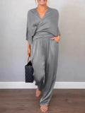Women's Summer Fashion Solid Color Sleeve Short-Sleeved Blouse Trousers