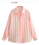 Zingj New Fashion Temperament Lapel Multi-Color Stripe Silk Satin Texture Long Sleeve Loose Shirt