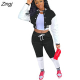 Women Sets Patchwrok Sporty Two Piece Set Women Autumn Button Jacket+Pants Matching Outfit Female Activewear