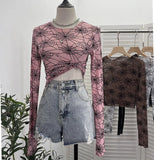 Spider-Web Yarn Velvet Perspective Bottom Shirt Dark T-Shirt T-Shirt Short Long-Sleeved T-Shirt Top